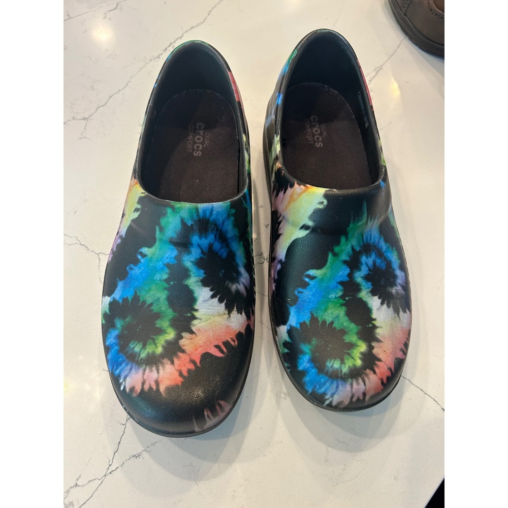 Crocs Neria Pro II Clogs Black Tie Dye Slip Resistant Work Shoes Nursing Chef‎